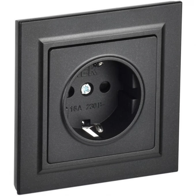 Розетка IEK BRITE РСР14-1-0-БрЧ 16А с заземлением и шторками, черная F BR-R14-16-K02- Розетка IEK BRITE РСР14-1-0-БрЧ 16А с заземлением и шторками, черная F BR-R14-16-K02-